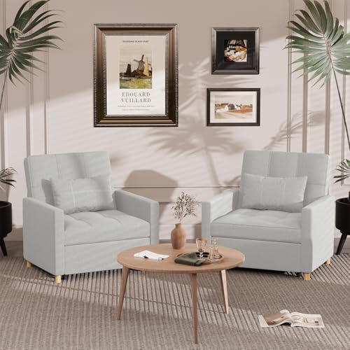 Light Grey 3-in-1 Convertible Sofa Bed with Throw Pillow B27929