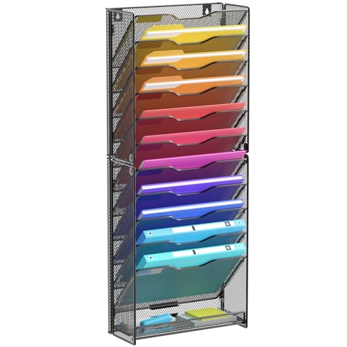 12 Tier Mesh Wall File Organizer Black E484