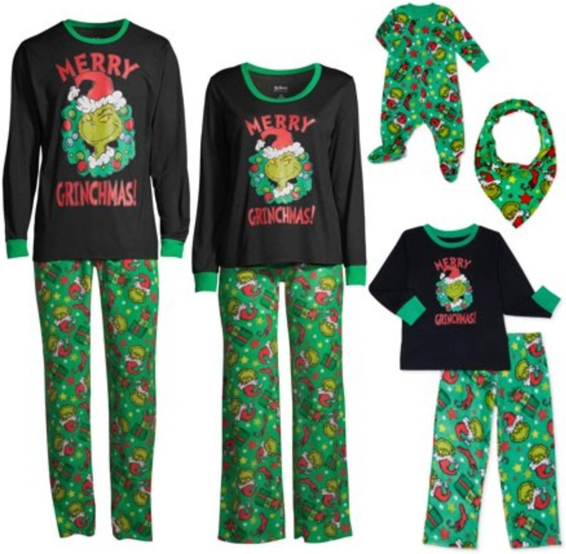 Grinch Pajamas Set Fleece Pant Long Sleeve Shirt Green Black Small W25694