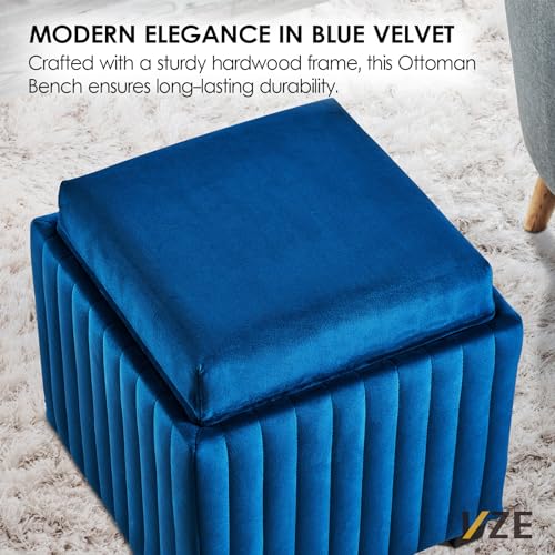 Beige Velvet Storage Ottoman Bench with Coffee Tray G262