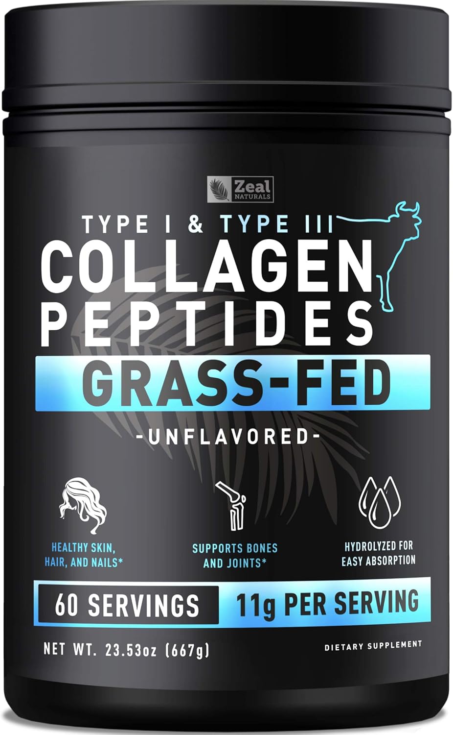 Collagen Peptides Powder (11g | 60 Servings) Grass Fed Bovine Collagen Powder Hydrolyzed Q3720