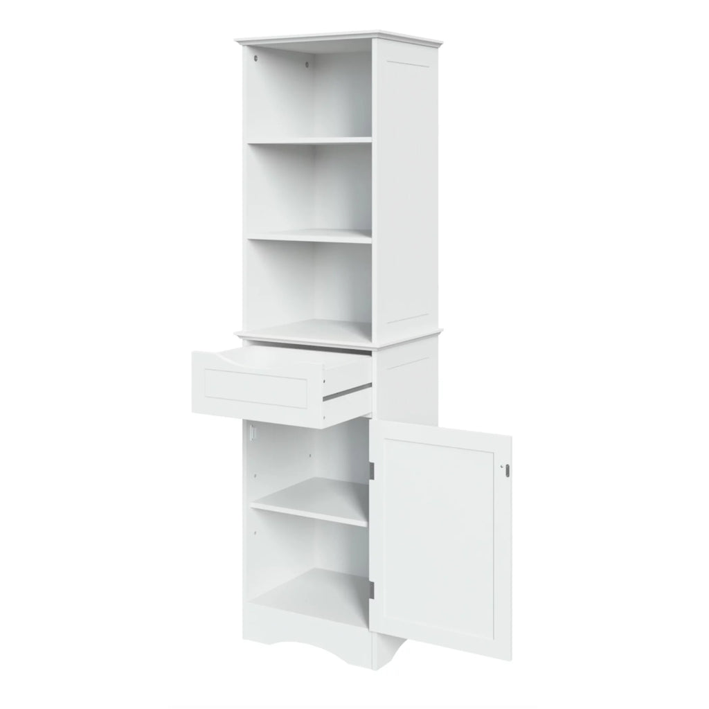 White Tall Linen Storage Cabinet with Drawer F222