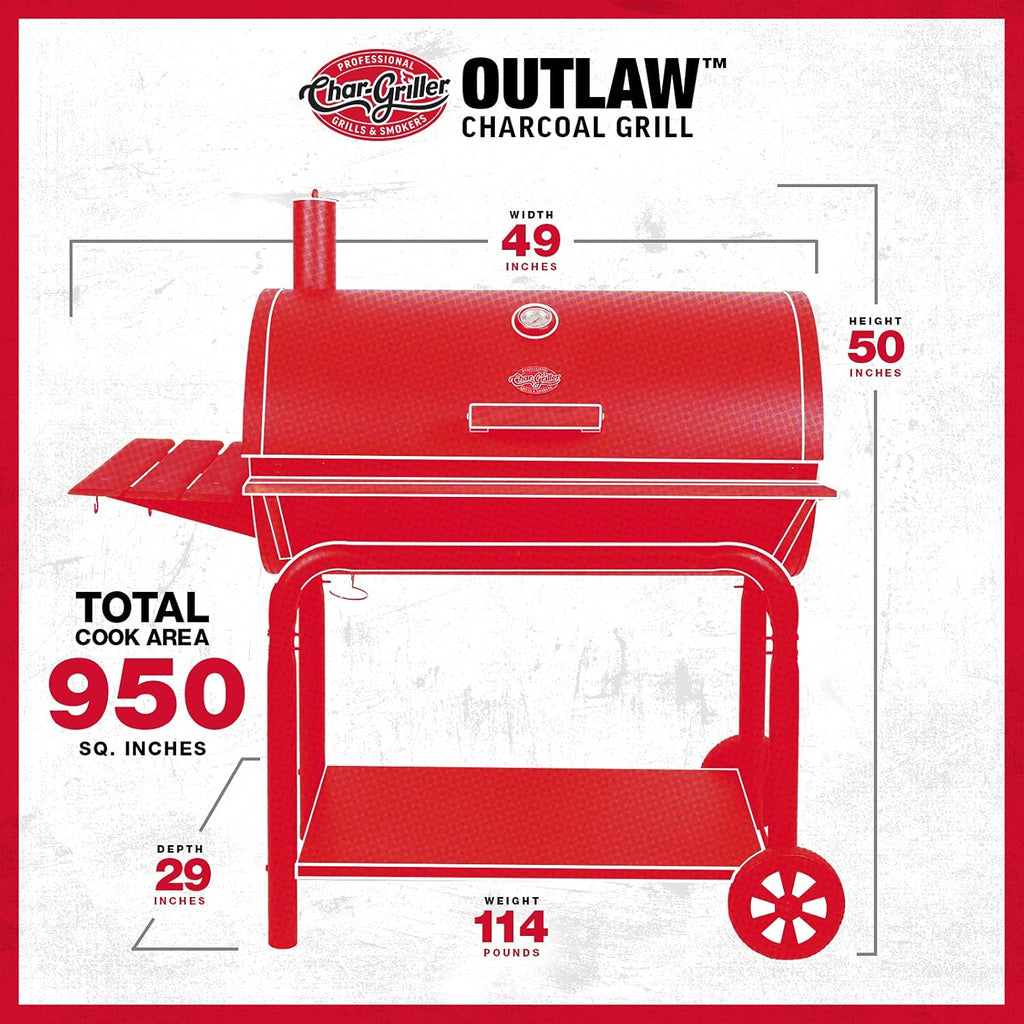 Charcoal Grill and Smoker with Cast Iron Grates and 950 Cooking Square Inches in Black X82262
