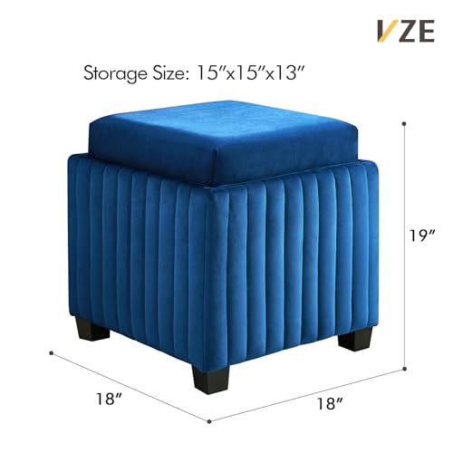 Beige Velvet Storage Ottoman Bench with Coffee Tray G262