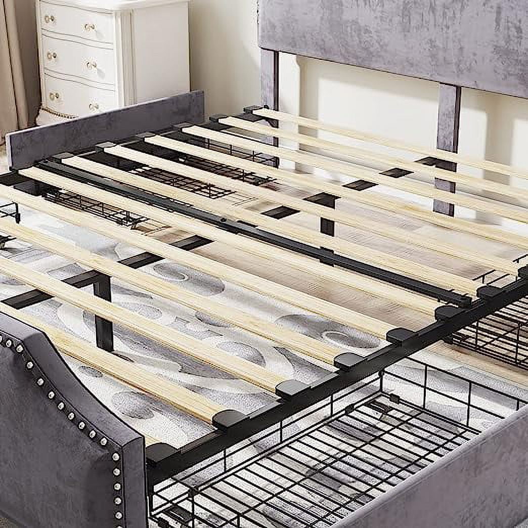 King Size Velvet Upholstered Platform Bed Frame with 4 Storage Drawers and Headboard O750666