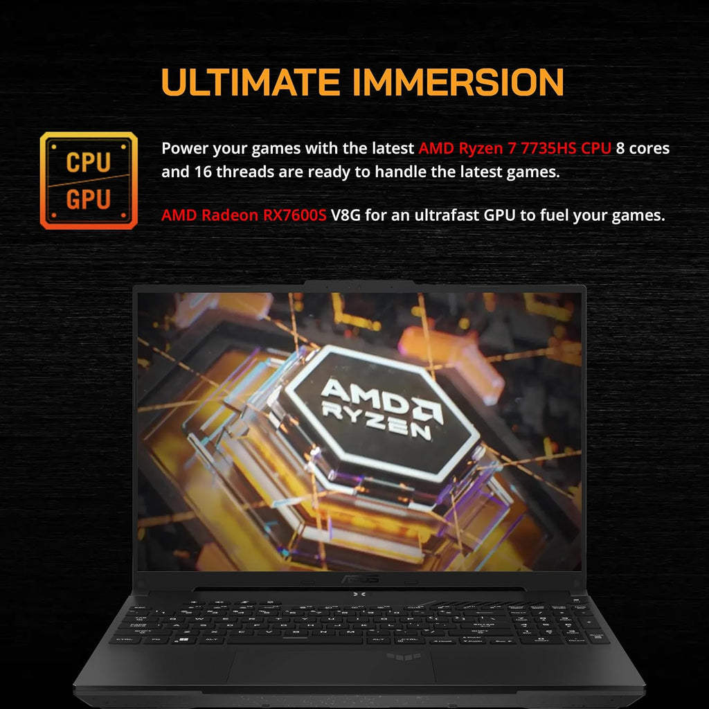 16" FHD 165Hz Gaming Laptop, AMD Ryzen 7-7735HS, Radeon RX7600S V8G Graphics, 64GB DDR5 RAM, 2TB PCIe SSD, RGB Backlit Keyboard, Wi-Fi 6, Win 11 Pro Q997