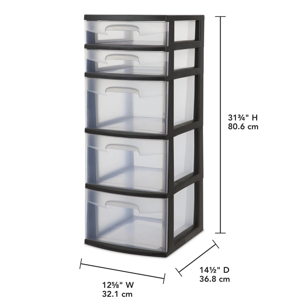 Black Plastic 5-Drawer Tower V308