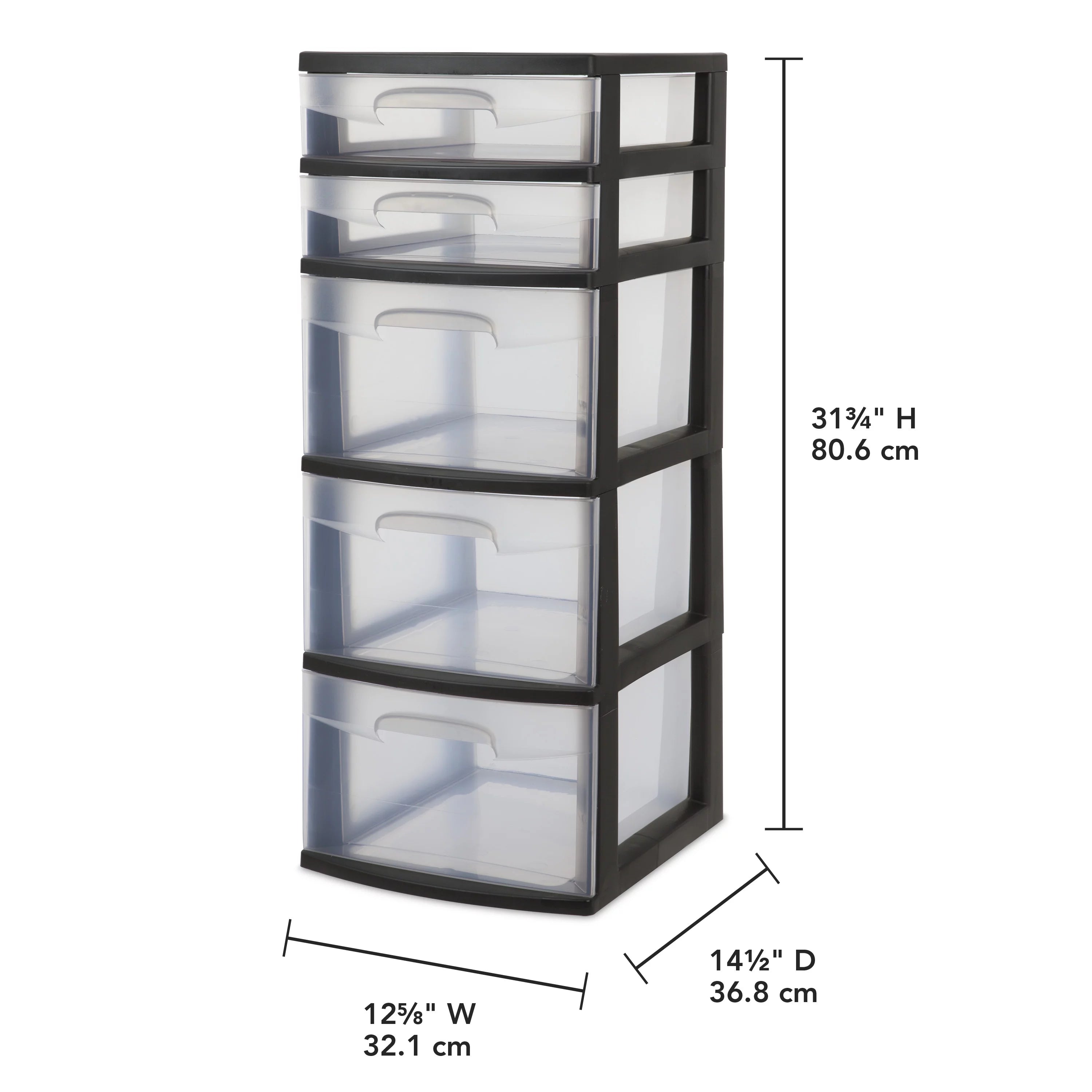 Black Plastic 5-Drawer Tower V308