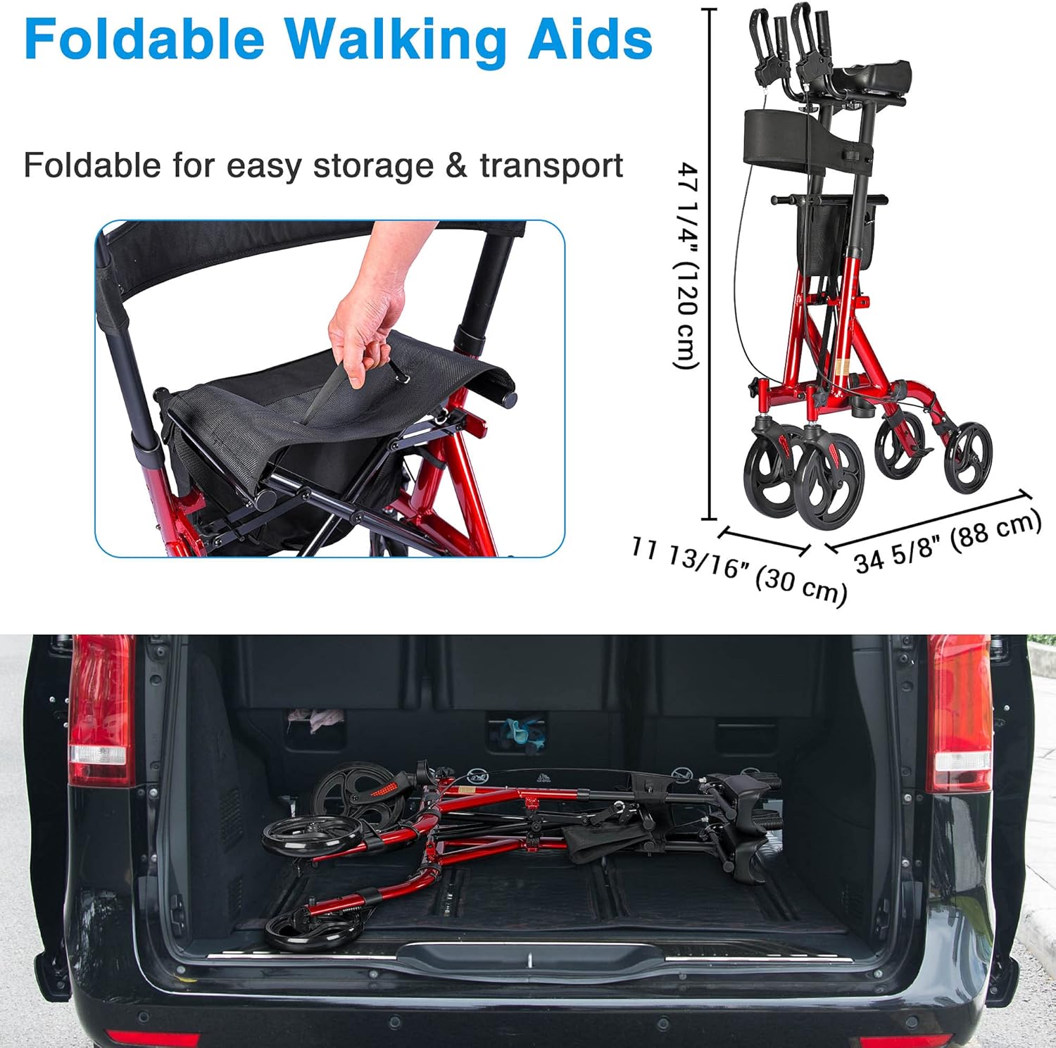 Upright Rollator Walker with Seat 4 Wheels 300 Lbs Z1325