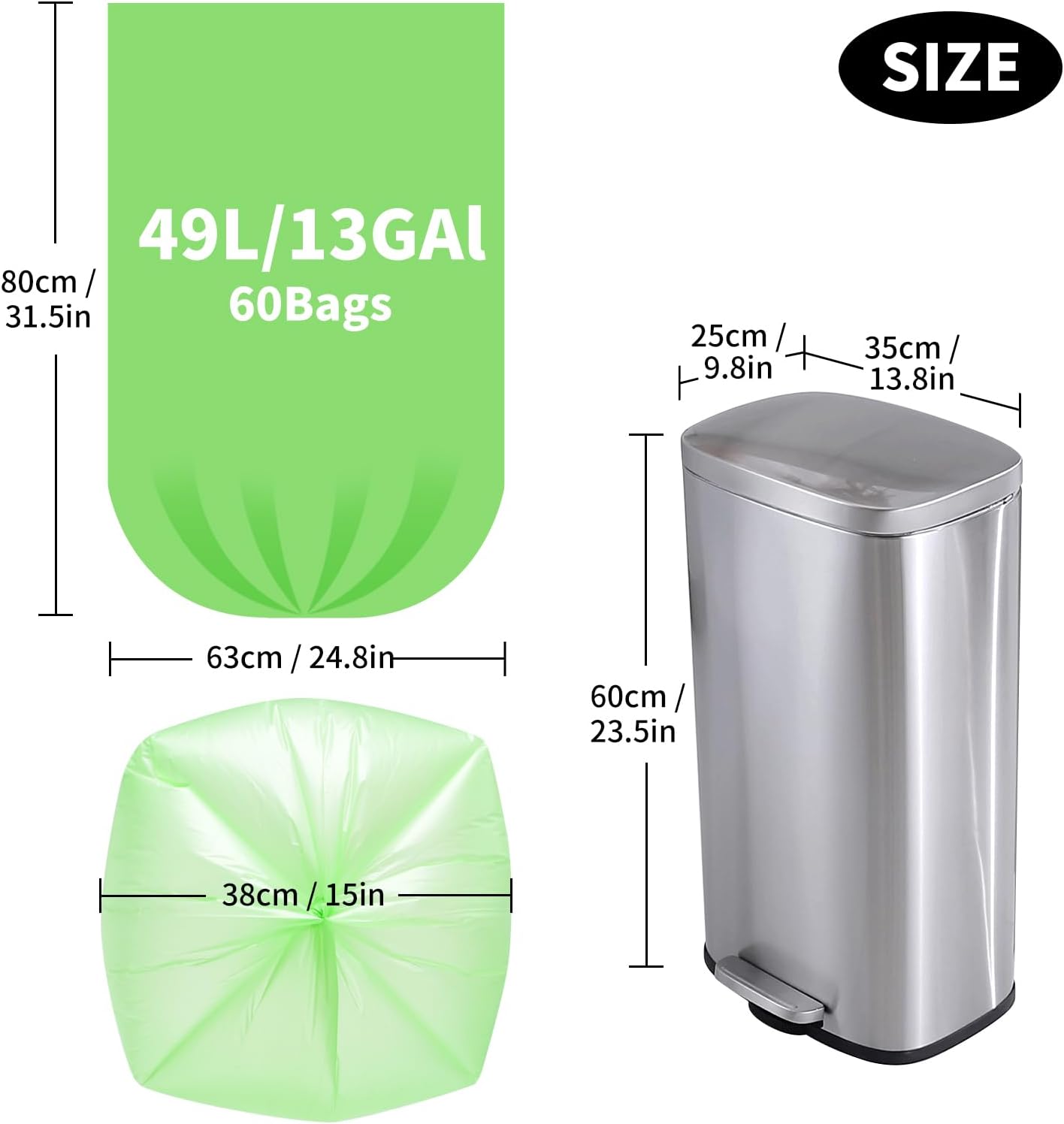 Biodegradable Tall 13 Gallon 60 Counts Thickened 1.4 Mil Unscented Garbage Bags K693962