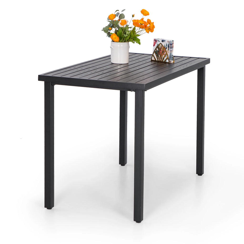 5-Piece Outdoor Bar Stool Set with Rectangle Counter Height Table & Patio Swivel Bar Chairs, Black & Brown X515