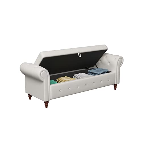 Blue Button Tufted Storage Bench with Solid Wood Legs U825295