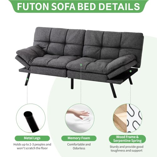 Grey Fabric Memory Foam Convertible Sofa Bed U610466