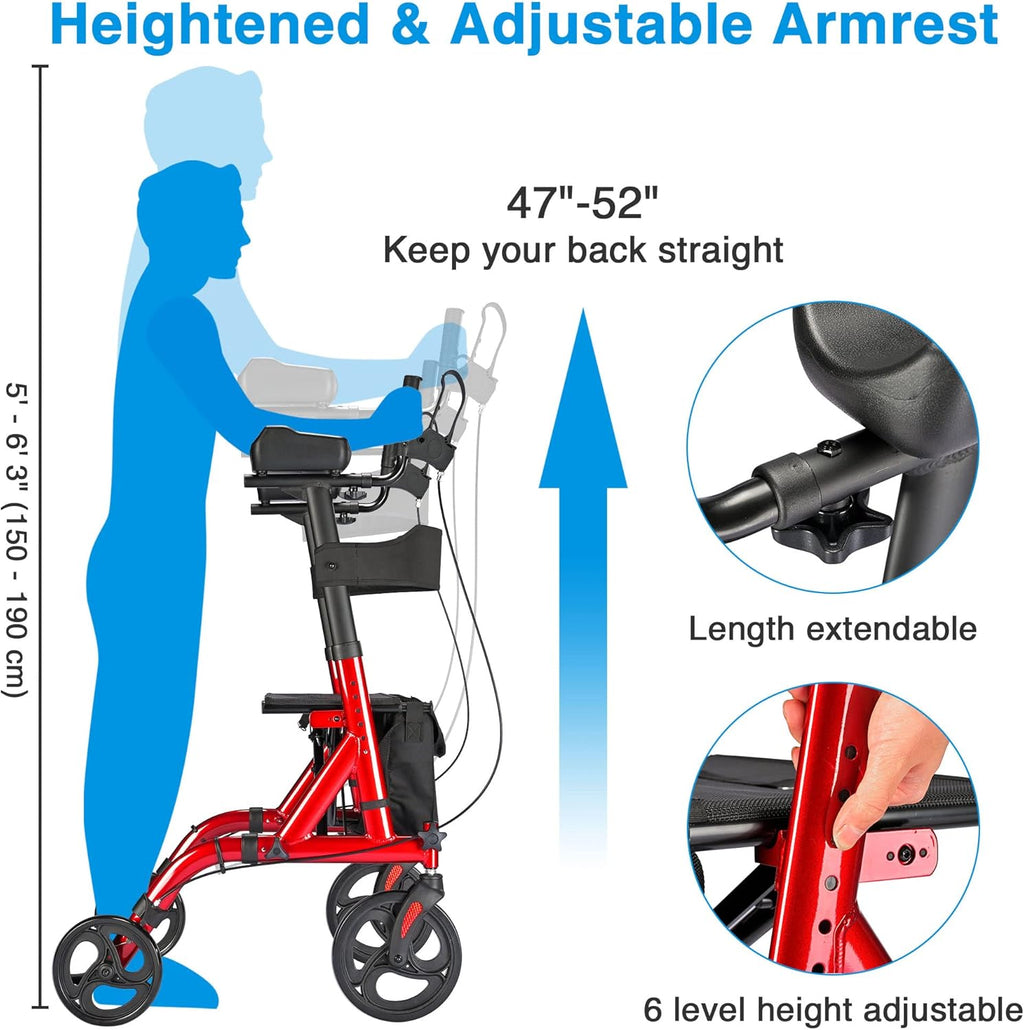 Upright Rollator Walker with Seat 4 Wheels 300 Lbs Z1325