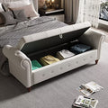 Blue Button Tufted Storage Bench with Solid Wood Legs U825295