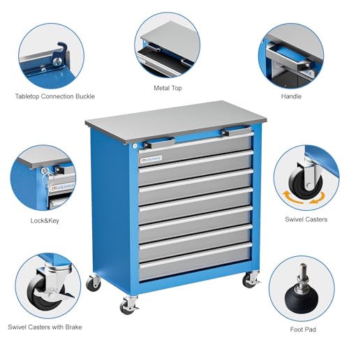 7-Drawer Rolling Toolbox with Lockable Wheels R719