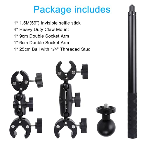Motorcycle Mount Kit with Double Clamps Handlebar Holder and 155cm Selfie Stick D127951