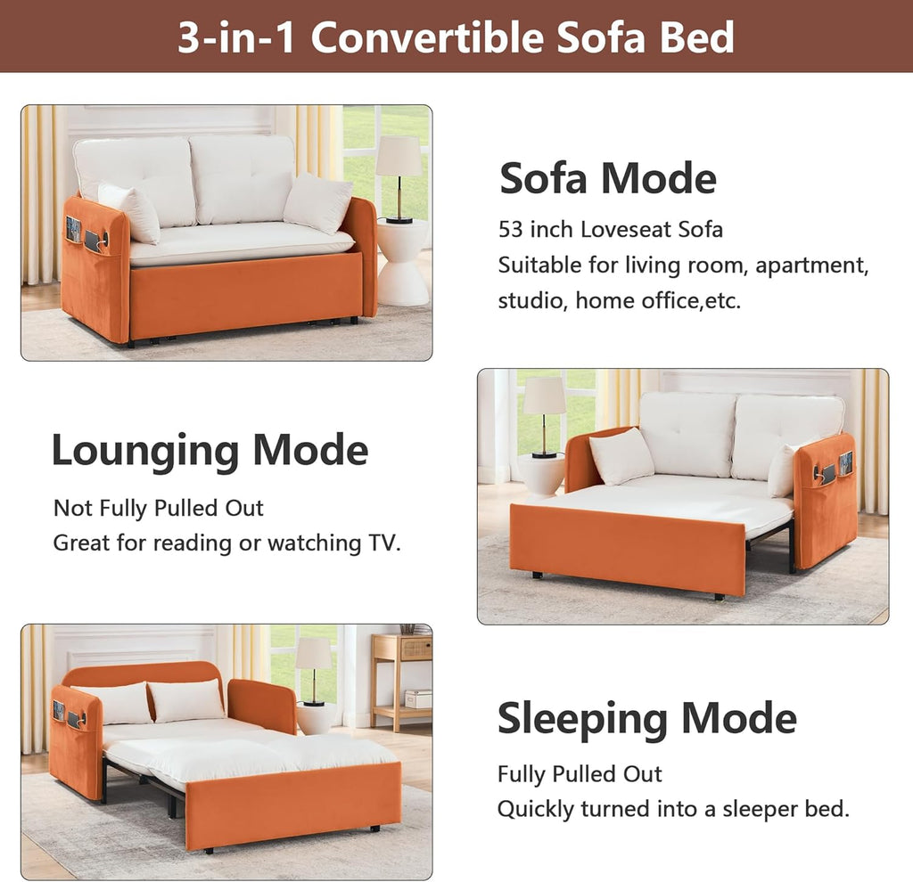 53" Velvet Convertible Sleeper Sofa Bed H221408