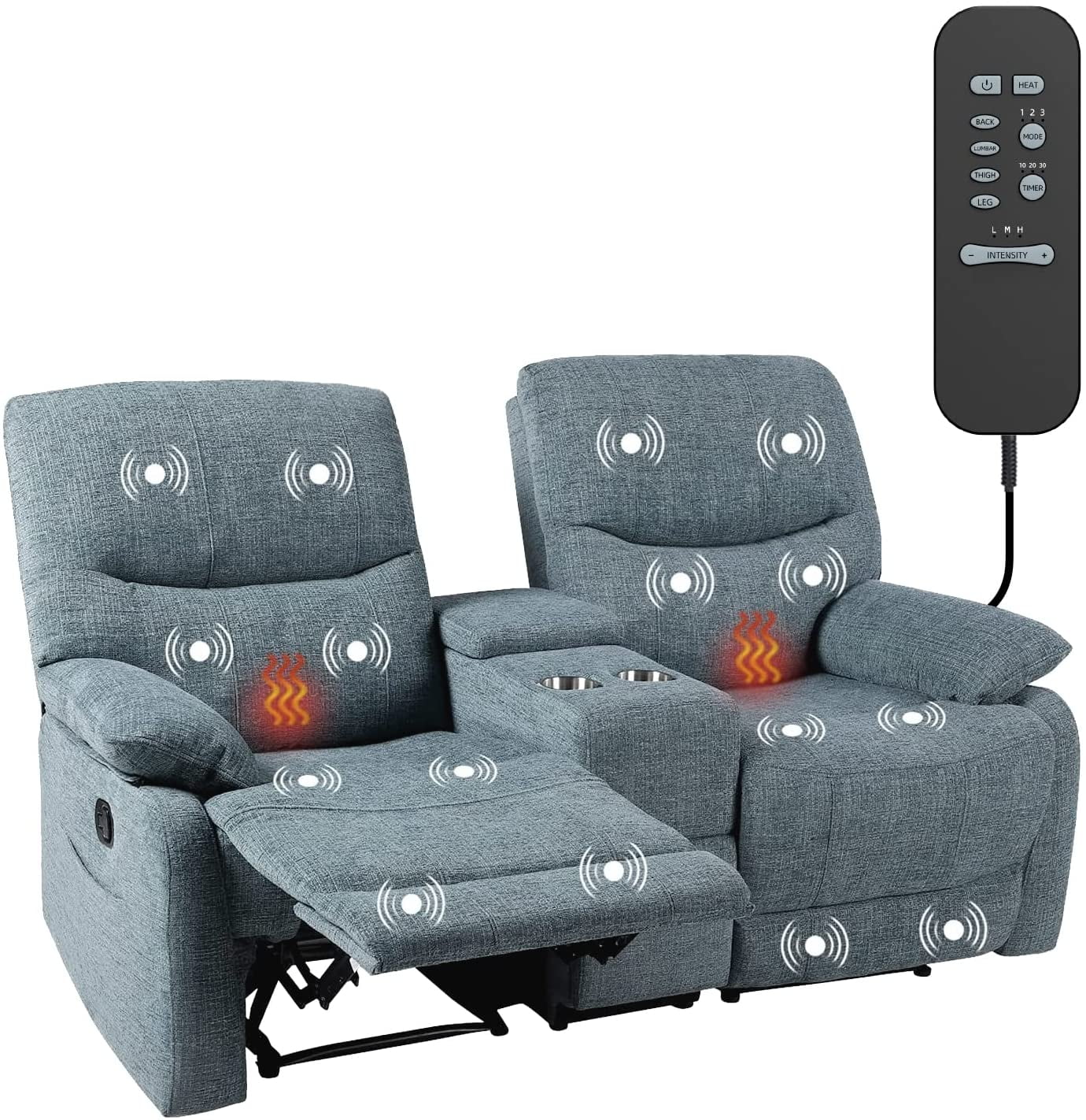 Fabric Reclining Sofa with Console and Cup Holders I139
