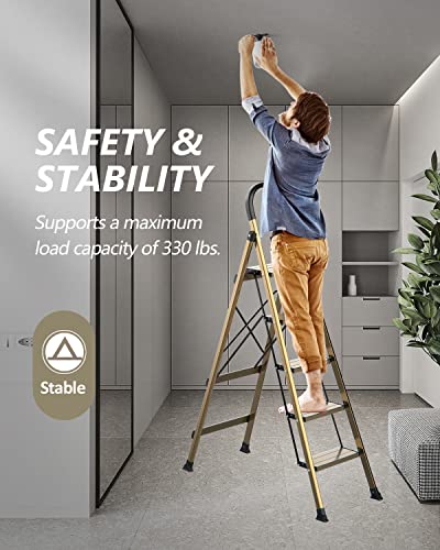 5 Step Folding Black Aluminum Ladder with Anti-Slip Pedal V314492