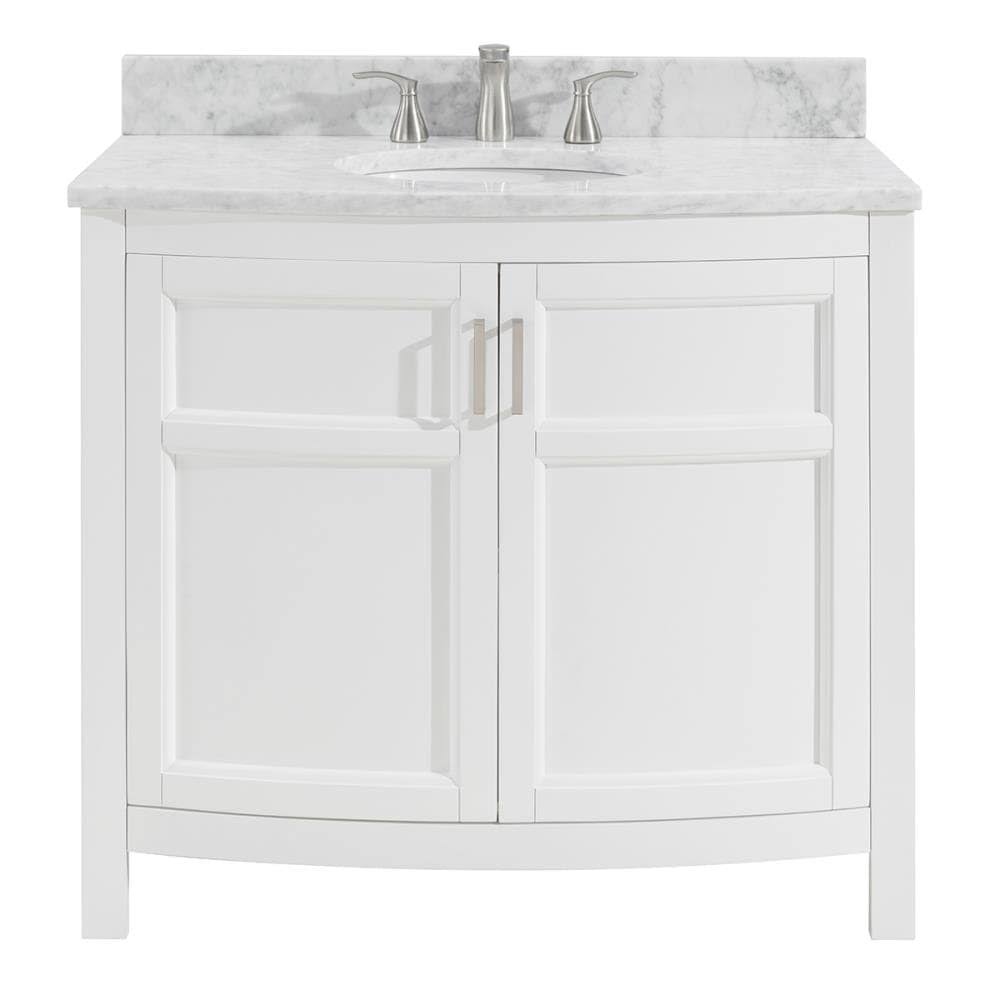 White Undermount Single Sink Bathroom Vanity with Natural Carrara Marble Top A34957
