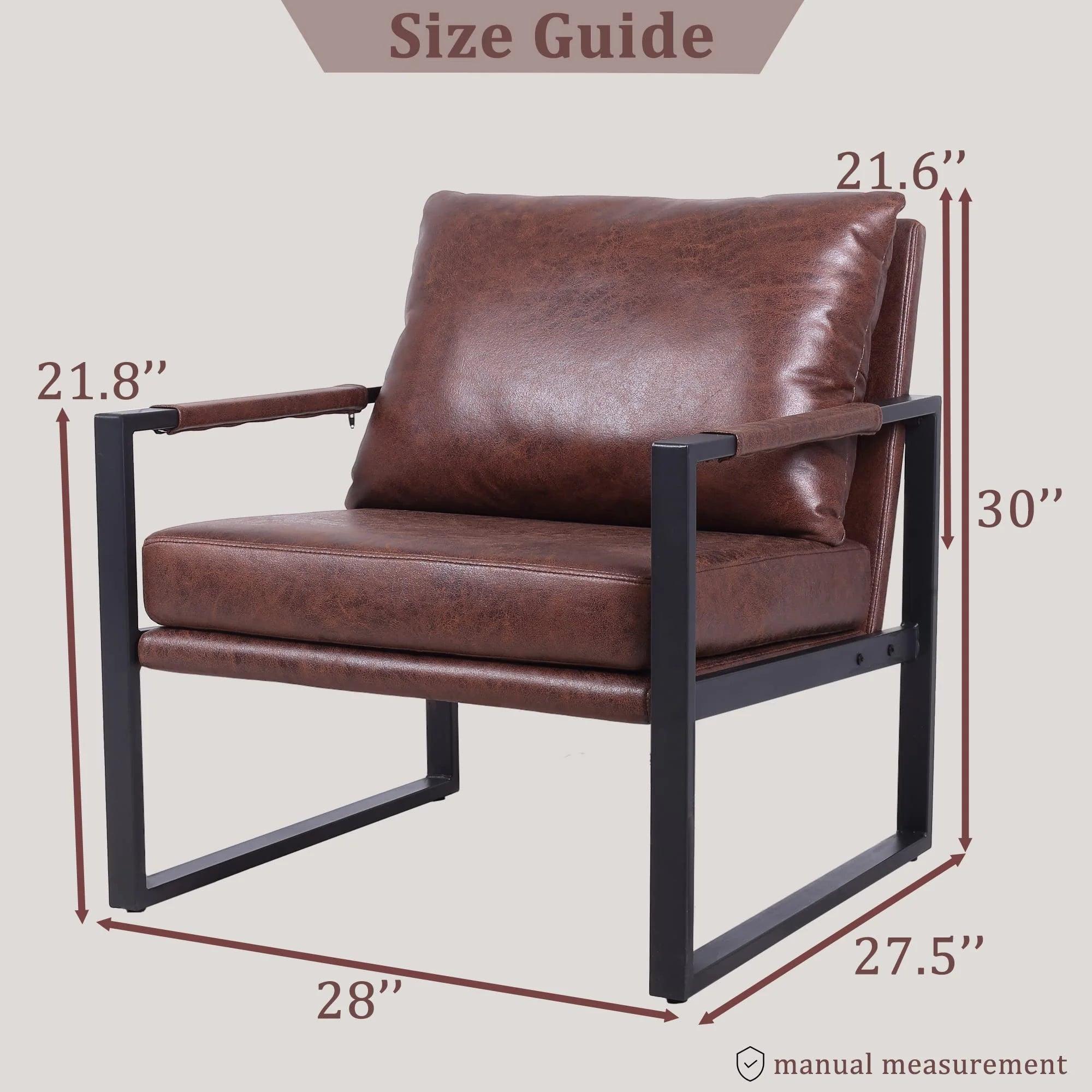 Brown Faux Leather Armchair with Metal Frame Z8621
