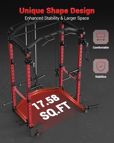 Power Cage with Cable Crossover System, 1600LBS Weight Capacity Squat Rack H261
