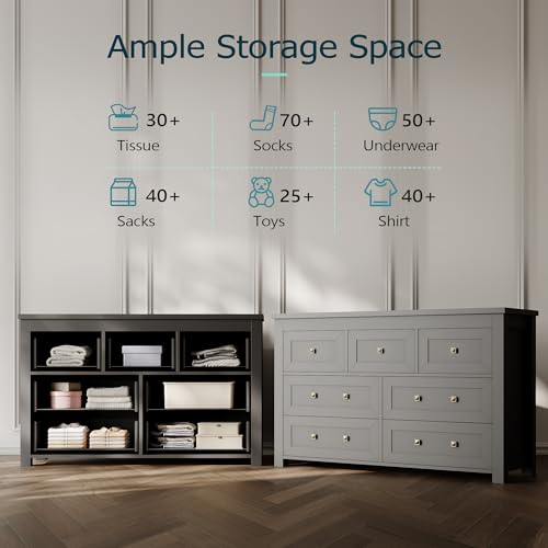 Black 7 Drawer Wood Dresser M9438