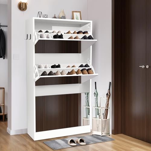 White 3 Tiers Slim Shoe Storage Cabinet U4523