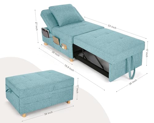 Black Linen Fabric 4-in-1 Convertible Sleeper Sofa Chair Bed M661848