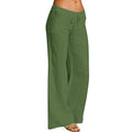 Women Linen Cotton Elastic Waist Drawstring Long Wide Leg Pants Z96895