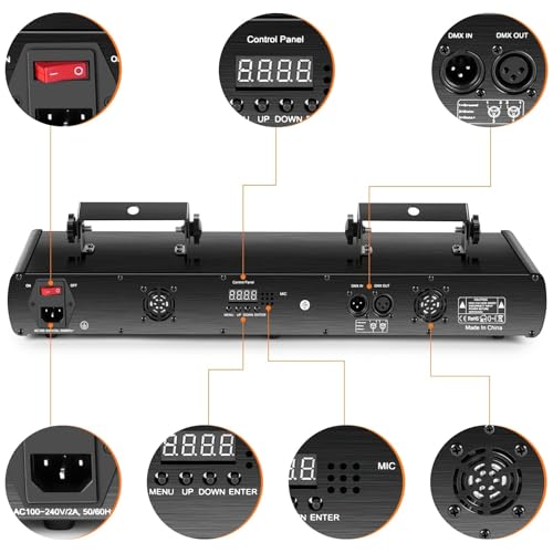 5 Beam Sound Activated DJ Party Lights RGBYC LED Music Projector with Remote Control DMX Q285