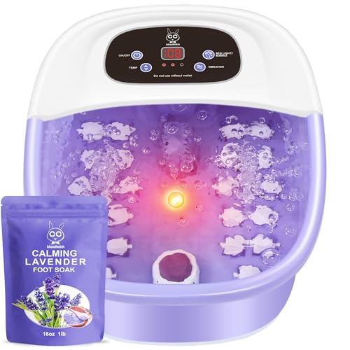 Blue Foot Spa Bath Massager with Heat Bubbles, Vibration Massage, Jets, Red Light, 22 Massage Rollers, Adjustable Temp Q20095