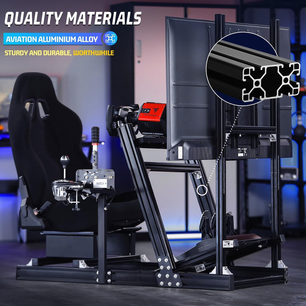 Racing Simulator Cockpit with Monitor Stand and Black Seat Q201