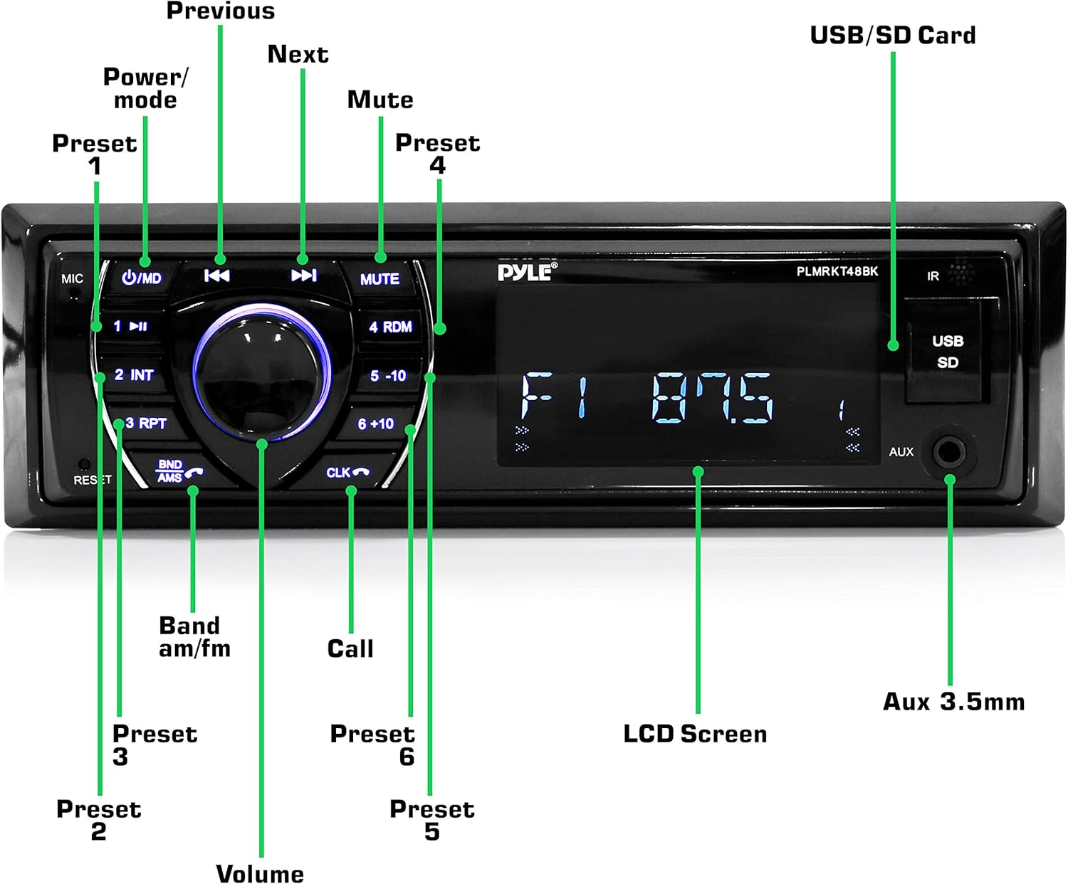 Marine Head Unit Receiver Speaker Kit with Bluetooth and 6.5’’ Waterproof Speakers N963005