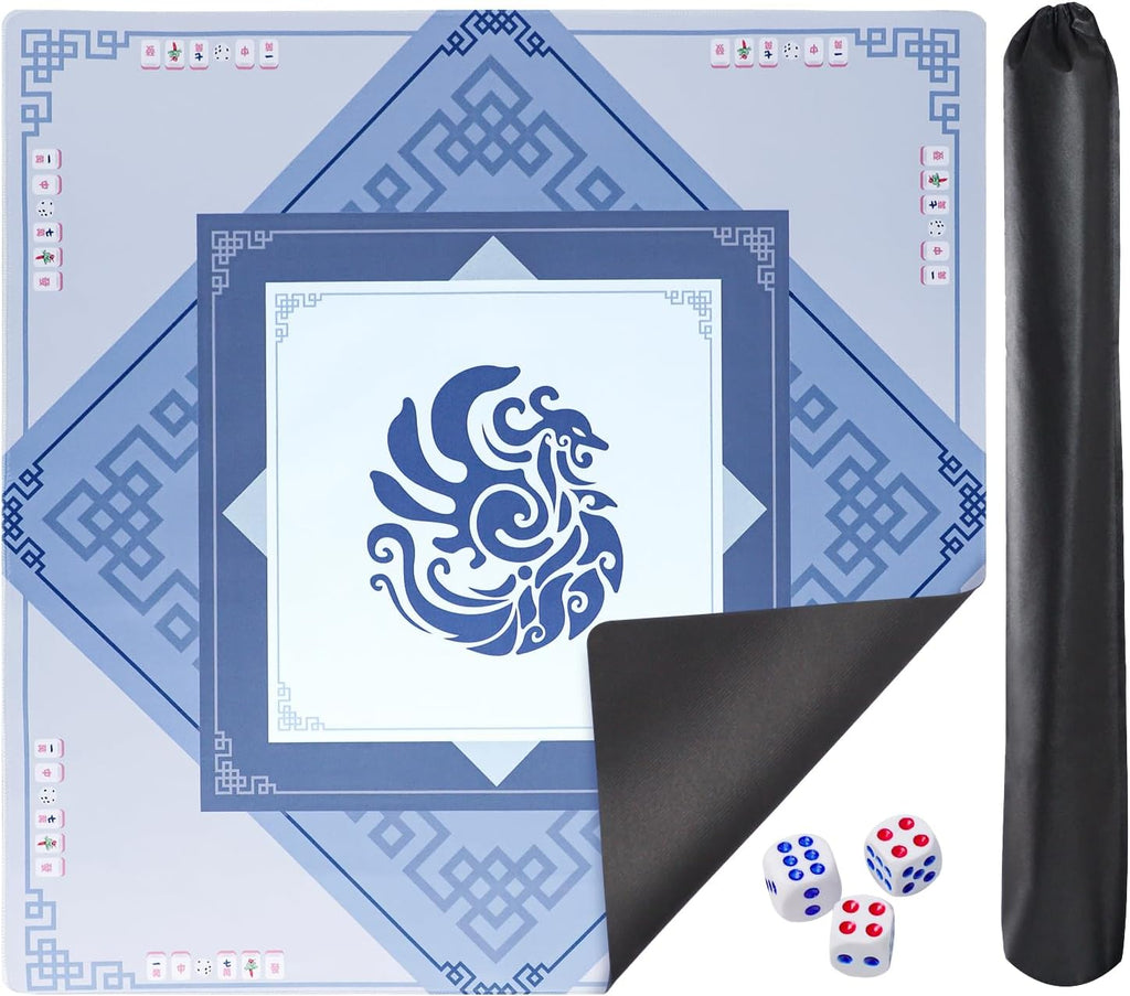 166 Quality White Tiles Mahjong Game Set with Blue Printed Carrying Bag K740493