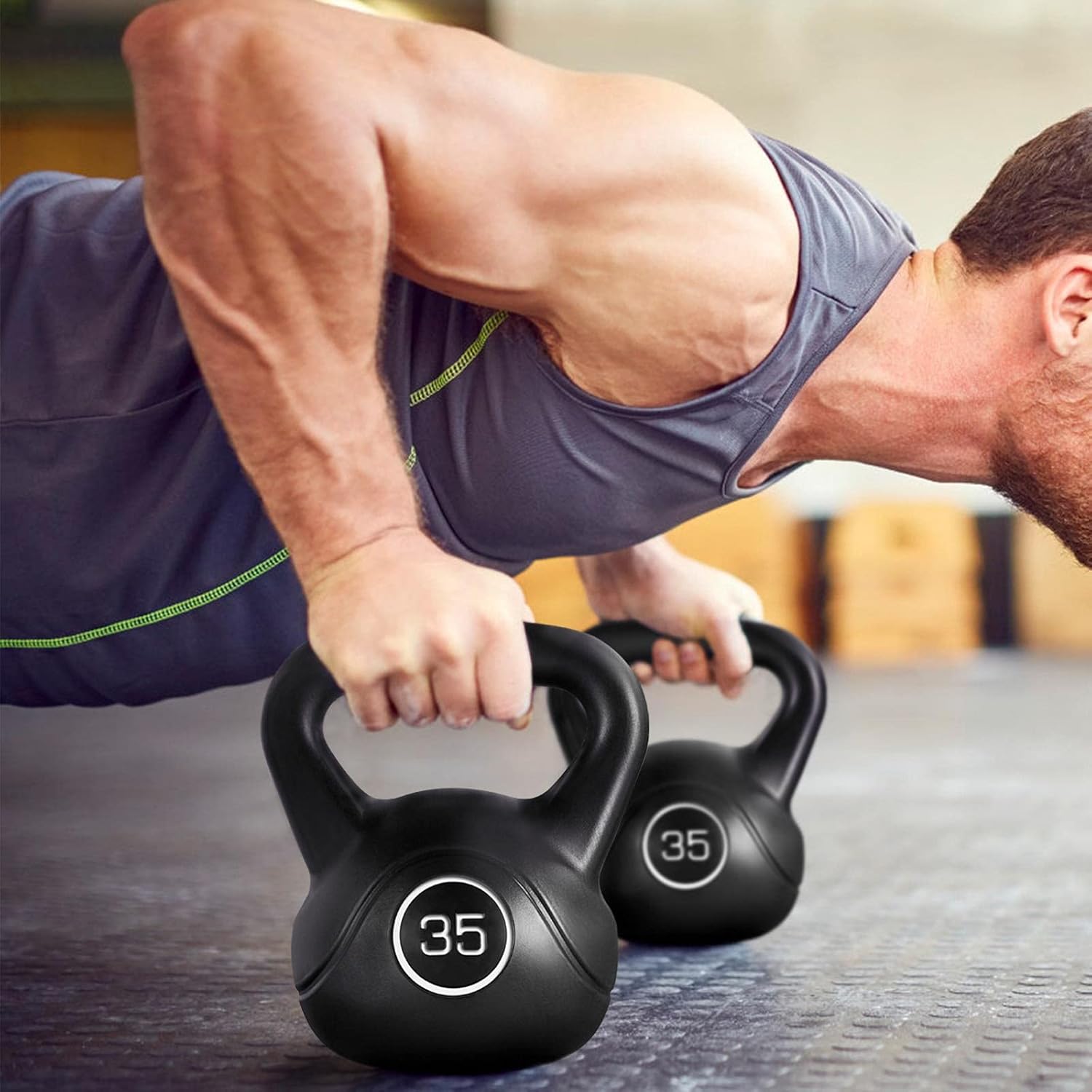 35lbs Kettlebell Weights with Wide Flat Base Textured Grip G120984