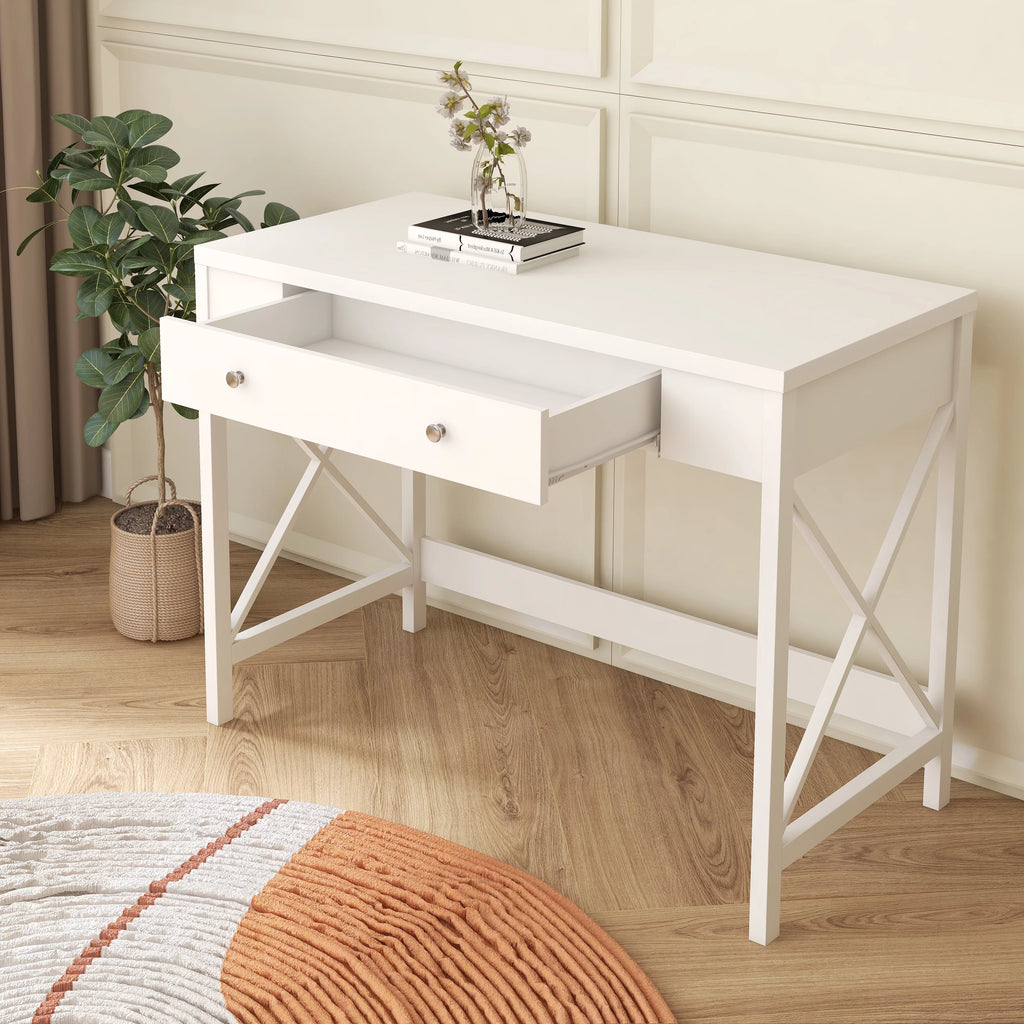 White Work Study Desk with Storage Drawer K200470