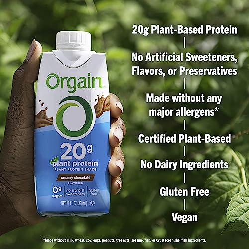 Organic Vegan Protein Shake, Creamy Chocolate, 20g Plant Based Protein, 11 Fl Oz (Pack of 12) E190786