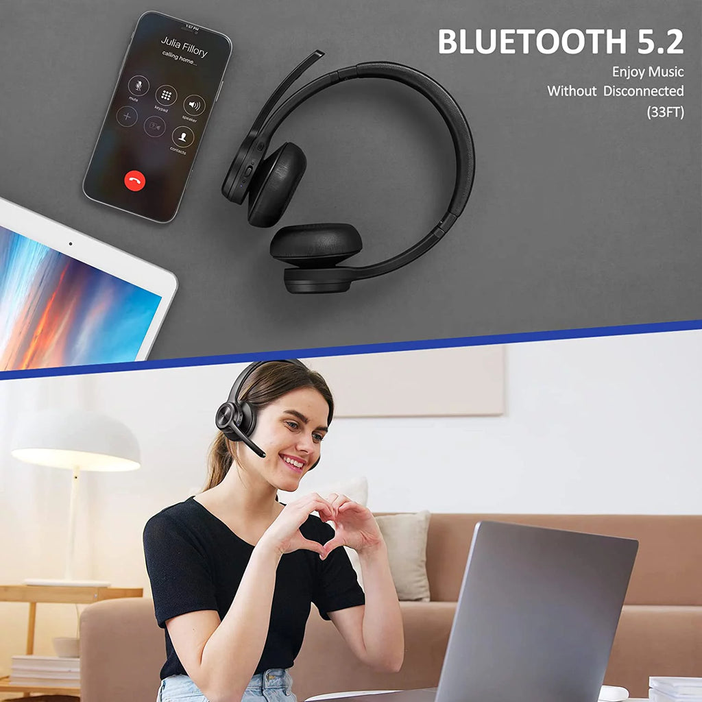 Bluetooth Headset V5.2 Wireless Headphones with Noise Cancelling Microphone U213