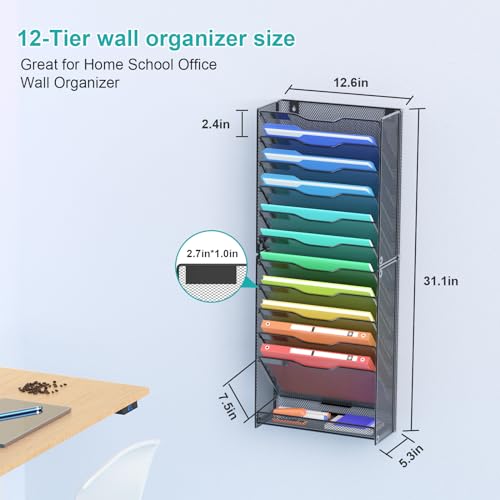 12 Tier Mesh Wall File Organizer Black E484