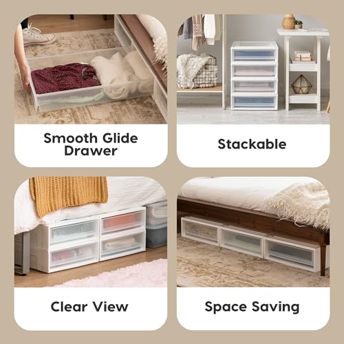 17 Qt Plastic 4-Pack Stackable Drawer Storage Organizer, White I53312