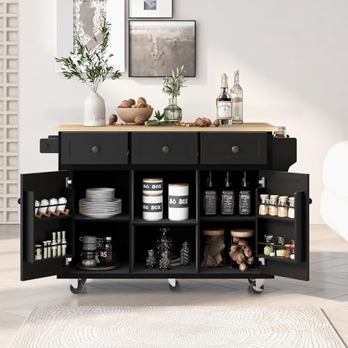 Grey Blue Wooden Kitchen Island Cart with Stainless Steel Top O846