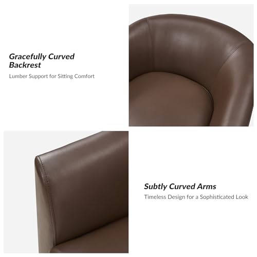 Brown Genuine Leather Swivel Barrel Chair Set of 2 F5441