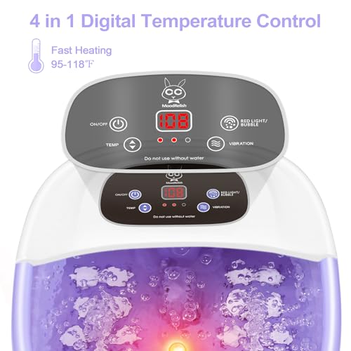Blue Foot Spa Bath Massager with Heat Bubbles, Vibration Massage, Jets, Red Light, 22 Massage Rollers, Adjustable Temp Q20095