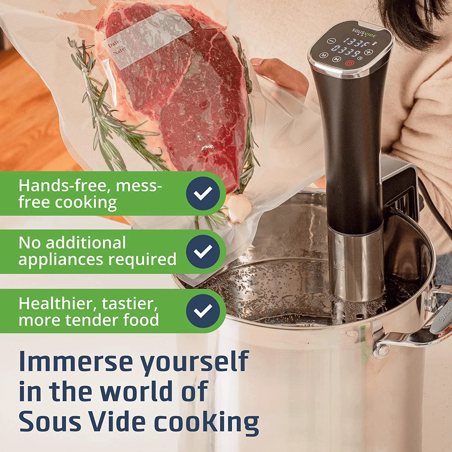 Sous Vide Machine 800W with Digital Timer, 30 Bags, Clips, Vacuum Pump, Cookbook P3154