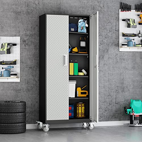 Tall Metal Garage Storage Cabinet with Wheels V268627