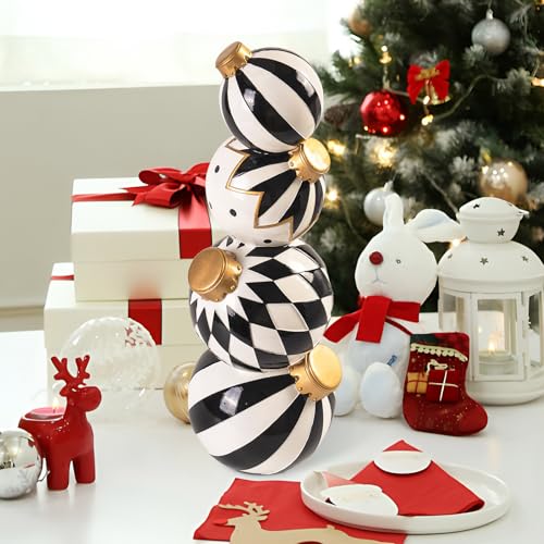 Black and White Checkered Resin Snowman Christmas Decorations V12085