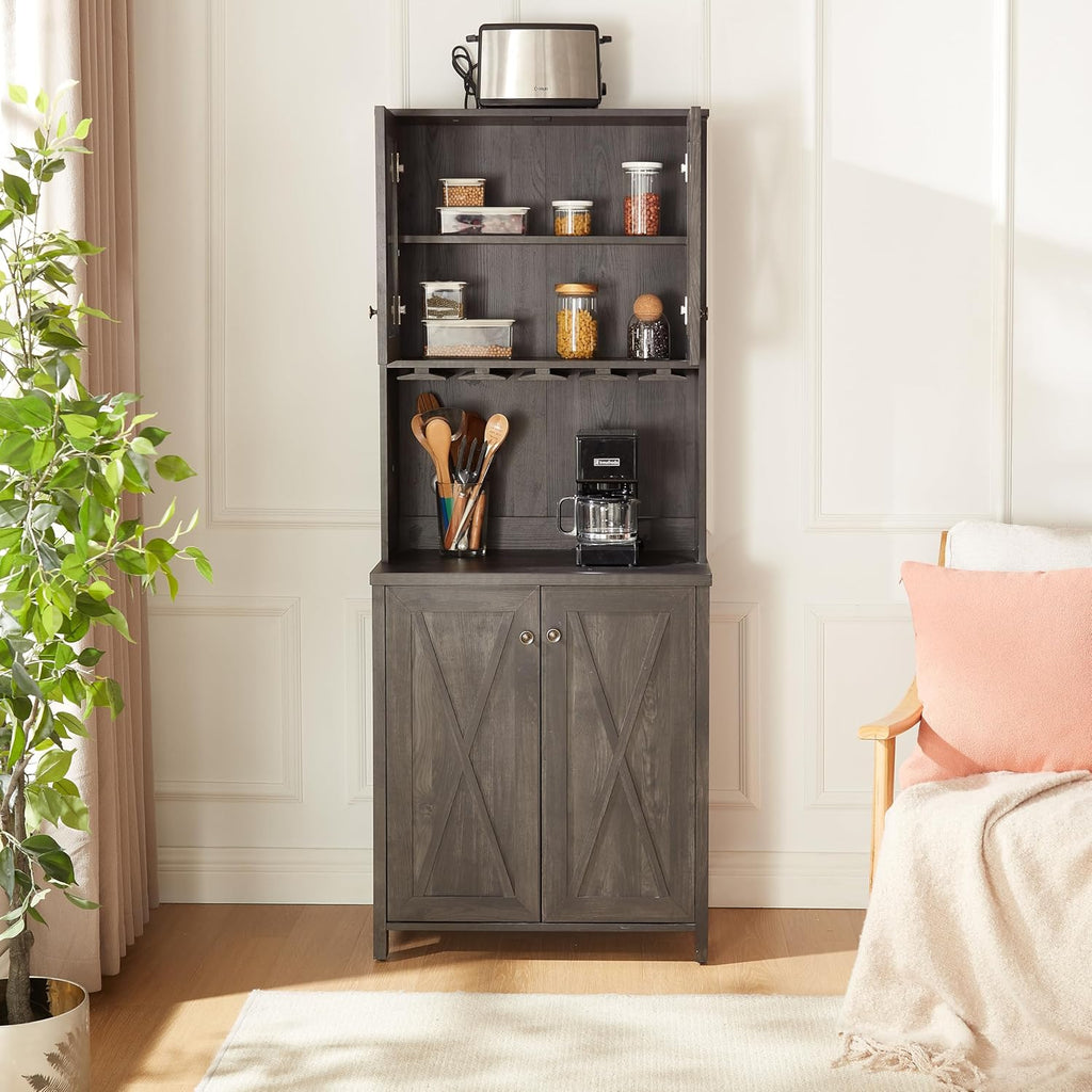 Charcoal Gray Coffee Bar Cabinet with Microwave Stand K48557