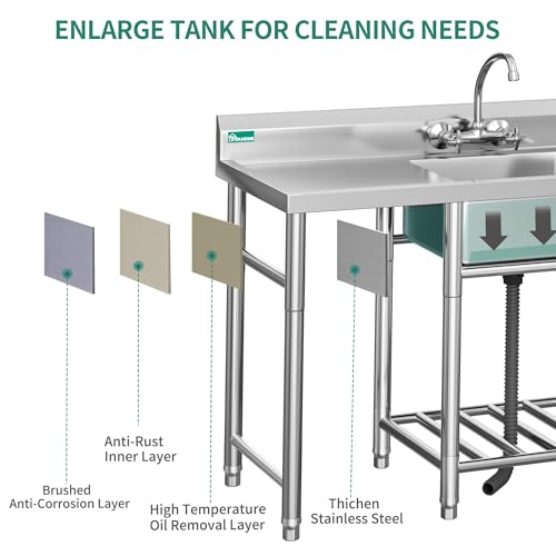 Freestanding Stainless-Steel Single Bowl Commercial Sink V397
